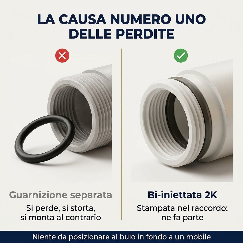 Sifone per Vasca da Bagno 1 Pollice e Mezzo x 40-50 mm - Profilo Ribassato per lo Spazio Sotto la Vasca - Uscita Adattabile ai Due Diametri Piu Diffusi - Lemag srl