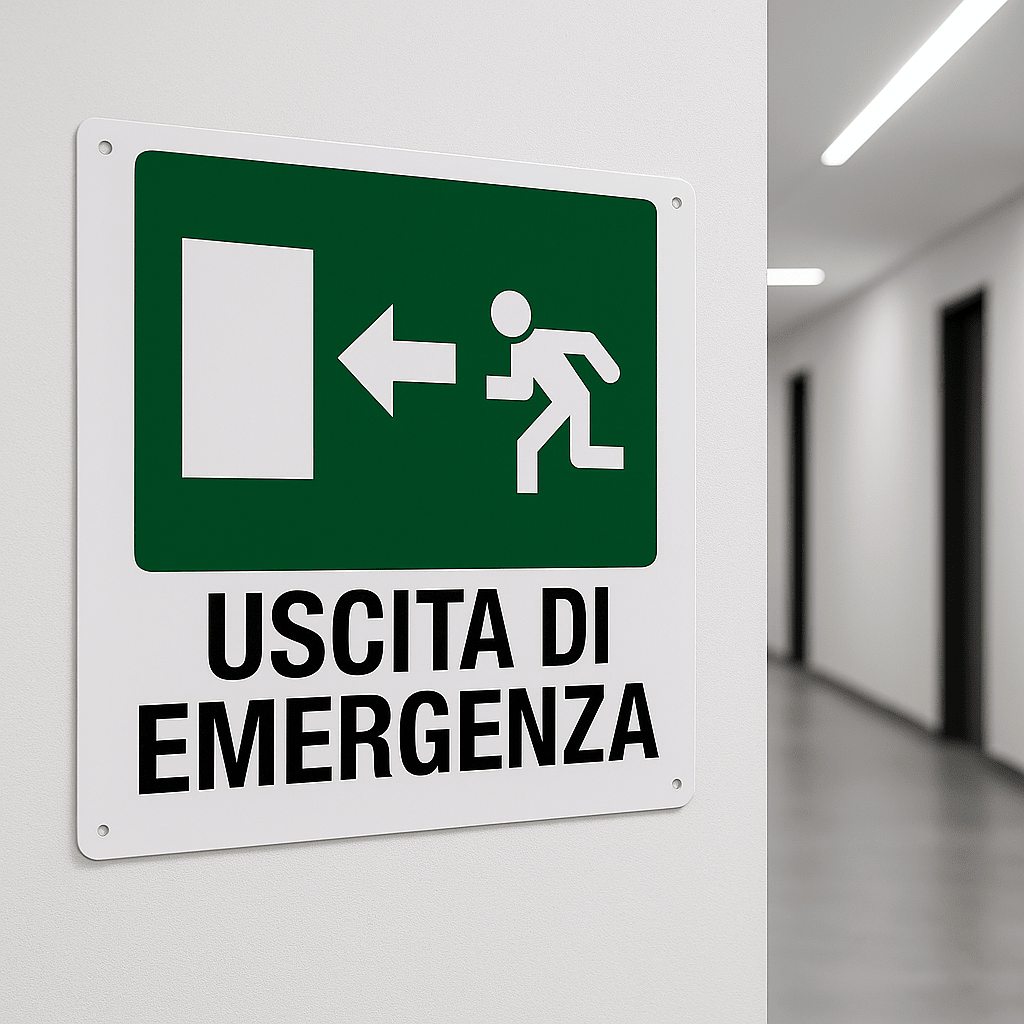 Cartello Uscita di Emergenza 33x40 cm Segnaletica di Sicurezza Fotoluminescente - Lemag srl