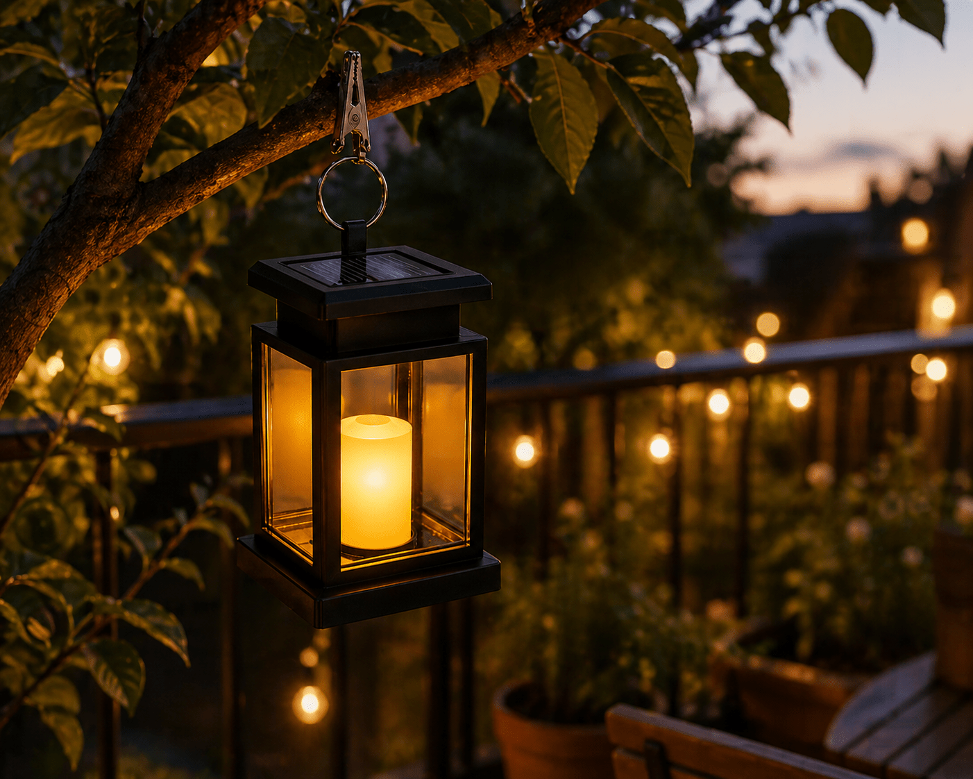 Lanterna Solare Candela Flame 2000K IP55 con Clip Molletta in Acciaio Luce Calda 5LM per Giardino Balcone Esterno - Lemag srl