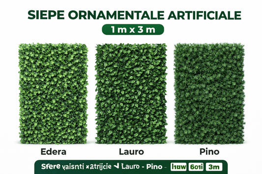 Siepe Ornamentale Artificiale 1 m x 3 m – Frangivista per Balcone e Giardino – Vari Tipi: Edera / Lauro / Pino - Lemag srl