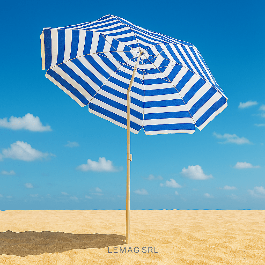 Ombrellone da Spiaggia Tondo Ø200 cm Cotone – Snodo, Custodia, Palo Acciaio - Lemag srl