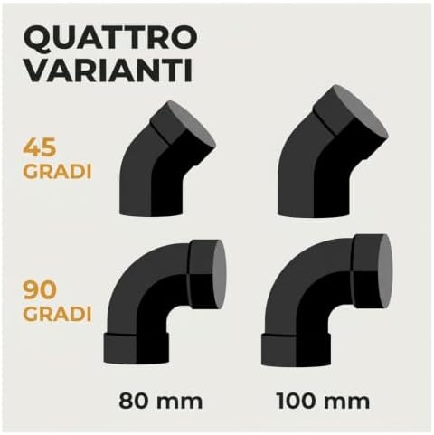 Curva 45°/90° e Raccordo a T per Stufa a Pellet – Acciaio Smaltato Nero Opaco – Ø 80 e 100 mm - Lemag srl