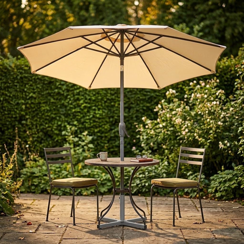 Ombrellone da Giardino Ø 2,5 m con Manovella – Parasole Tondo per Terrazzo e Esterno con Palo in Acciaio Robusto – Apertura Facile – Disponibile in Ecrù Verde e Marrone | Made in Italy - Lemag srl