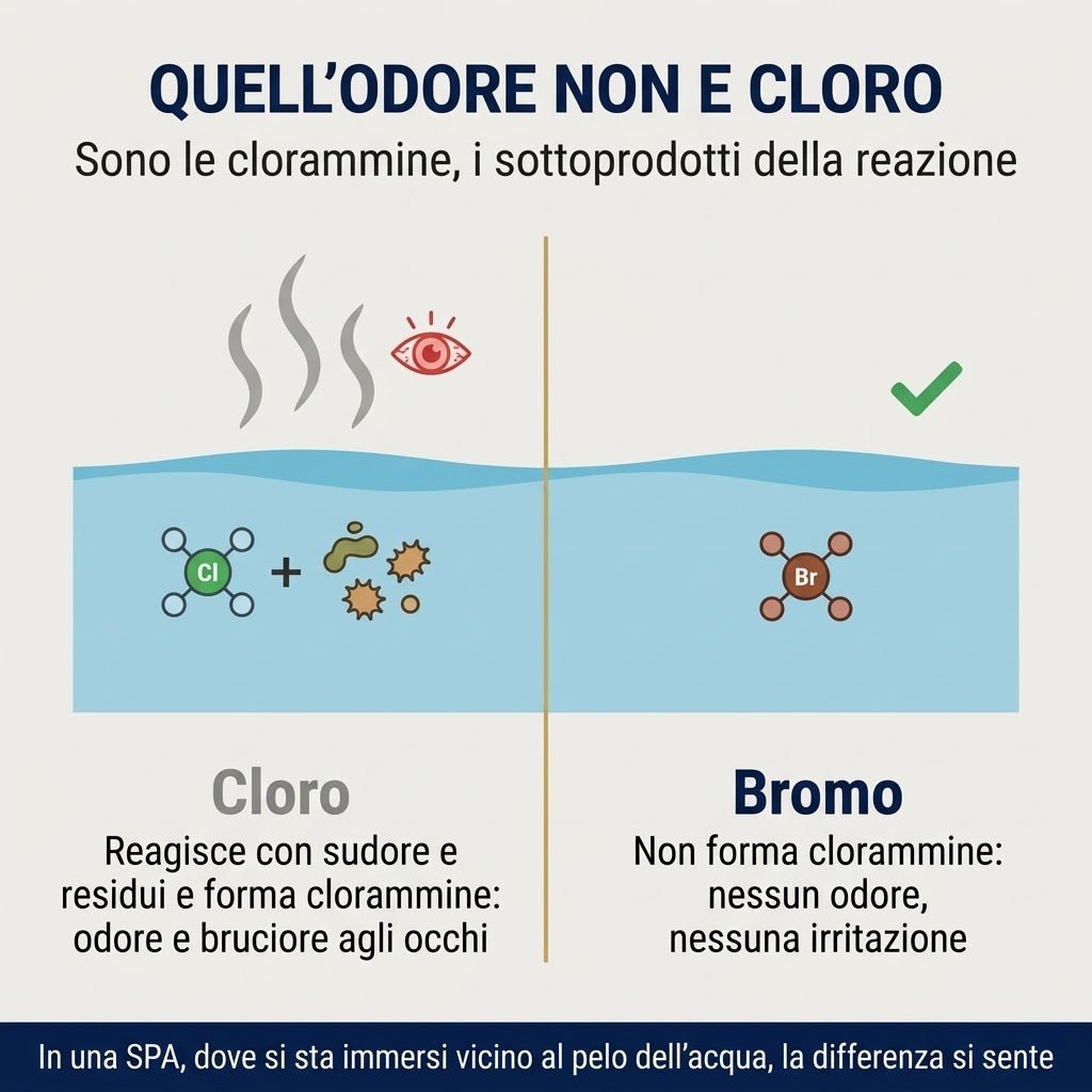 Grafico comparativo tra cloro e bromo per spa, perfetto per l'igiene domestica con sifone lavello doppia vasca.