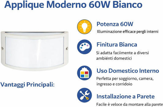Applique moderna 60W bianca lampada da parete per interni – dettaglio