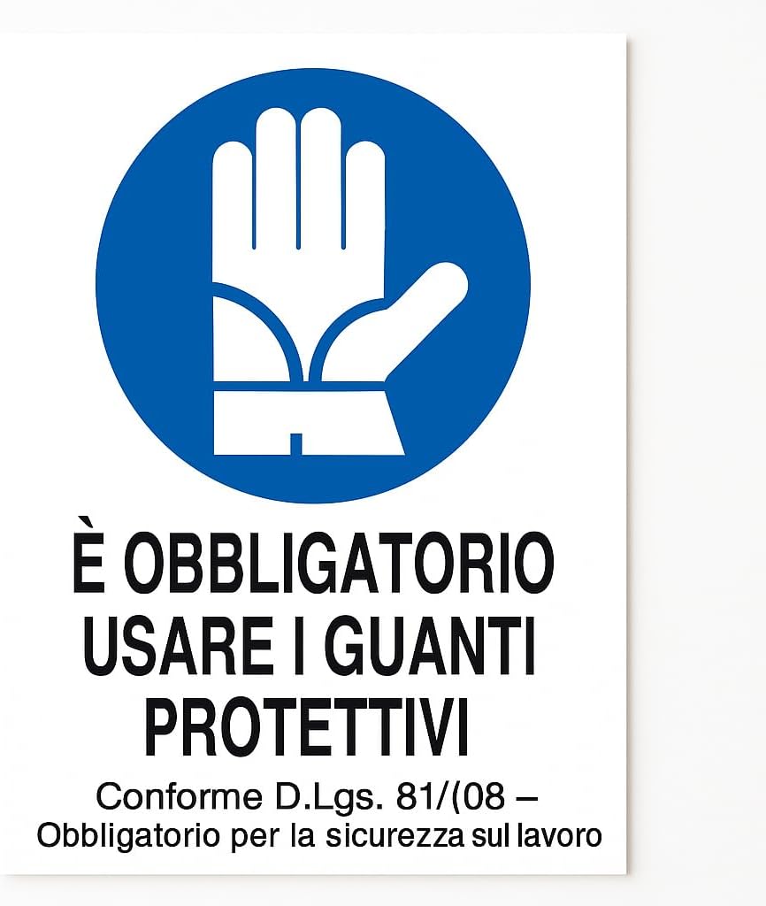 Cartello Obbligatorio USARE I GUANTI PROTETTIVI 35x33 cm – Segnaletica di Sicurezza per Cantieri, Aziende, Officine e Laboratori – Resistente, Facile da Fissare - Lemag srl
