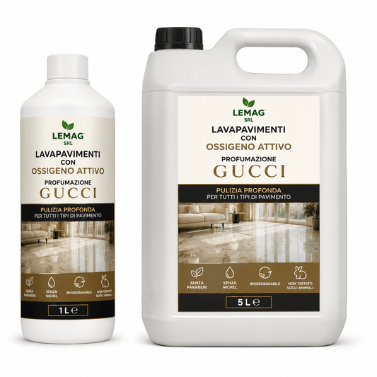 Lavapavimenti con Ossigeno Attivo Profumazione Luxury 1L e 5L Pulizia Profonda Pavimenti Biodegradabile - Lemag srl
