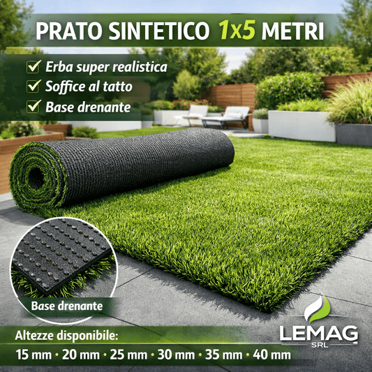 Prato Sintetico 1Hx5 MT Diverse Altezze 15 20 25 30 35 40 mm Erba Realistica Soffice Tappeto Drenante - Lemag srl