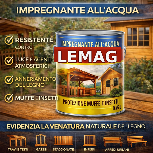 Impregnante all’Acqua per Legno 0,75 L – Acrilico Interno/Esterno – Protegge da Muffe e Insetti – Anti Annerimento – Effetto Venatura - Lemag srl