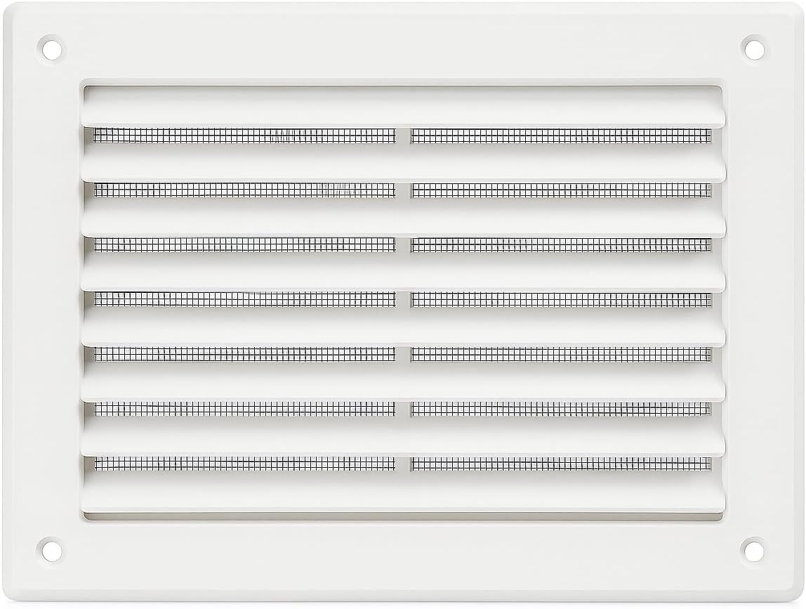 Griglia di Ventilazione 15×20 cm in ABS – Alette Inclinate Fisse e Rete Interna – Installazione a Parete o Porta - Lemag srl