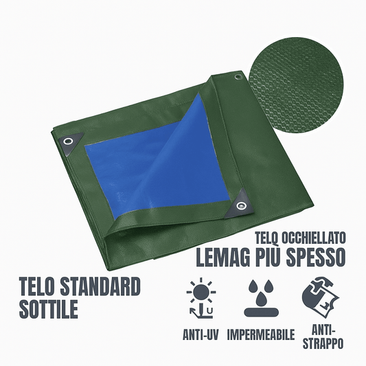 Telo Occhiellato Verde Impermeabile Anti - UV – Multiuso Copertura Esterni – Lemag SRL - Lemag srl