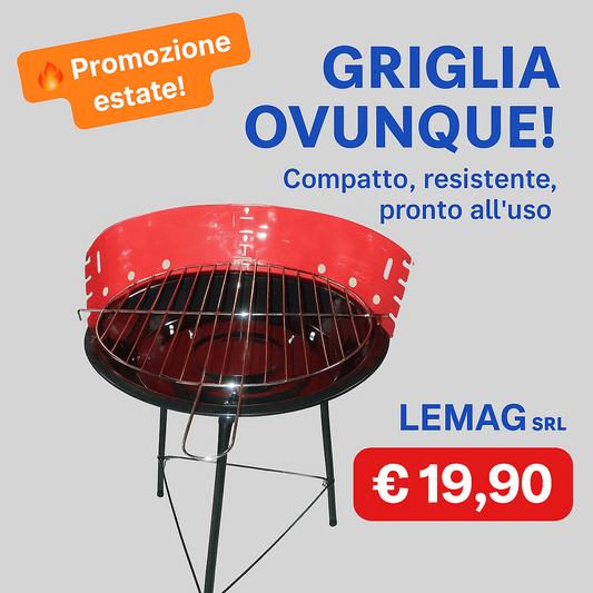 Barbecue a Carbonella ECO Ø35x45 cm Lemag – Griglia Regolabile e Paravento - Lemag srl