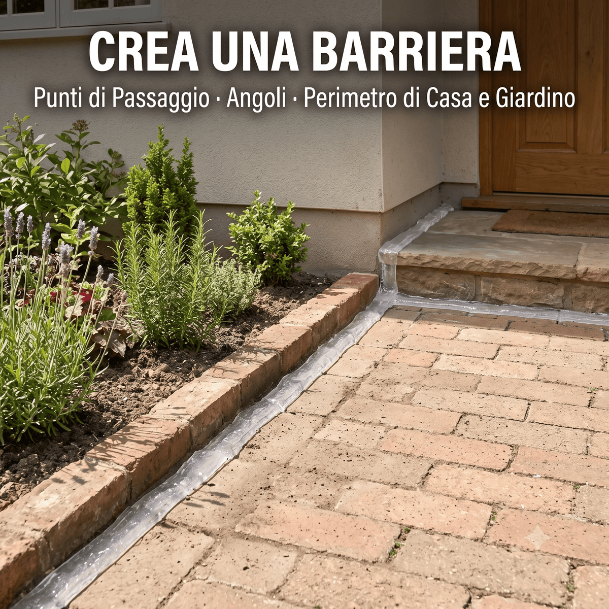 Gel barriera applicato a terra come repellente per serpenti nei punti di passaggio e perimetro di casa e giardino.