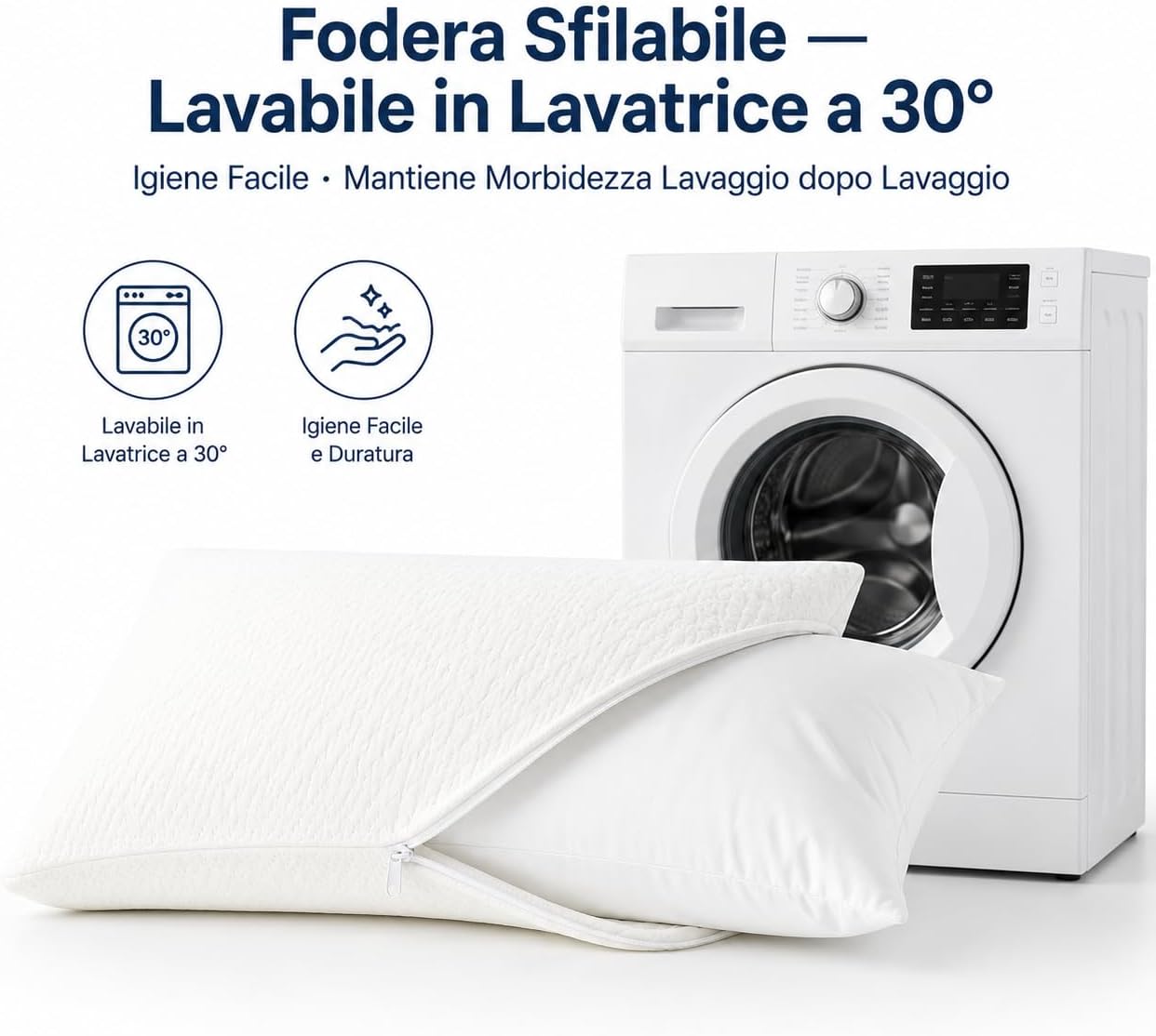 Set 2 Guanciali Memory Foam 73x43x14cm – Anallergico Antiacaro Ortopedico Anatomico | Fiocco di Memory | Lavabile 30° | Cuscino Cervicale Coppia | Made in Italy - Lemag srl