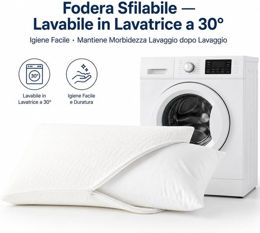 Set 2 Guanciali Memory Foam 73x43x14cm – Anallergico Antiacaro Ortopedico Anatomico | Fiocco di Memory | Lavabile 30° | Cuscino Cervicale Coppia | Made in Italy - Lemag srl
