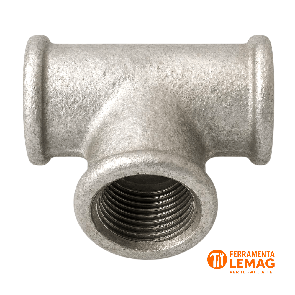 Raccordo a T zincato 1" VFB1301, filettatura interna per giunzione tubi acqua - Lemag srl