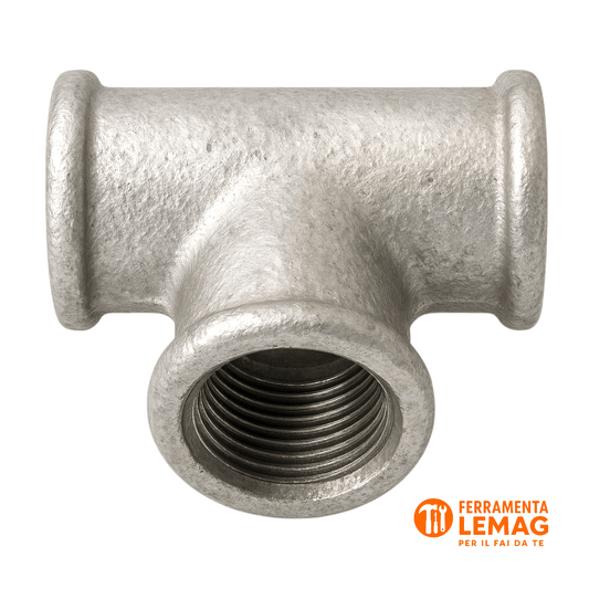 Raccordo a T zincato 1" VFB1301, filettatura interna per giunzione tubi acqua - Lemag srl