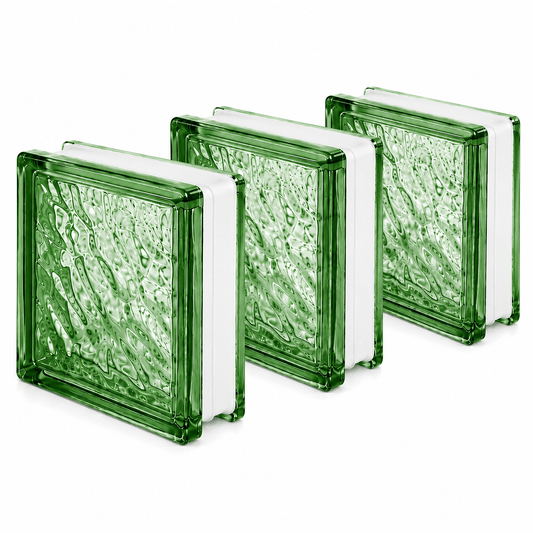 Vetromattone Verde 19x19x8 cm Set 3 Pezzi Ondulato Mattone di Vetro Colorato Vetrocemento Decorativo per Pareti Divisorie Bagno Cucina - Lemag srl