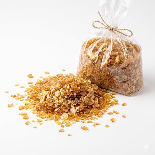Confezione di gommalacca in scaglie dorata da 500 g per restauro e finitura di mobili in legno