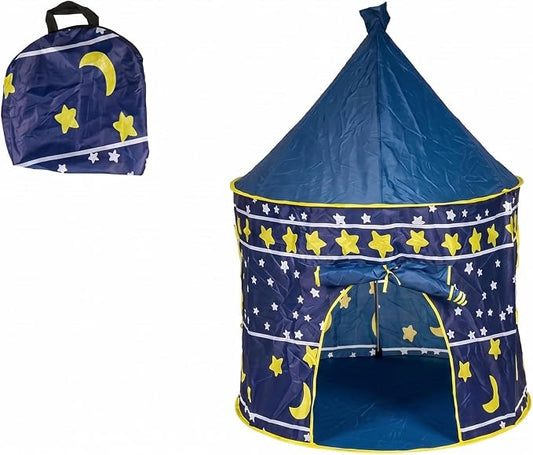 Lemag tenda gioco bambini pieghevole blu a forma di castello con stelle e luna e sacca da trasporto.