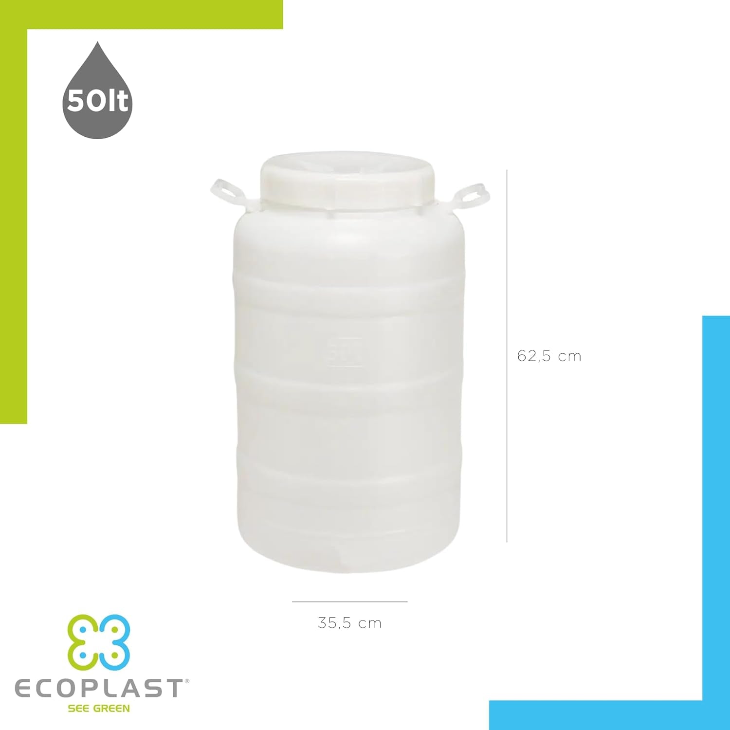 FUSTO CONTENITORE BOCCA LARGA 50 LT. BIANCO PER ALIMENTI CON TAPPO A VITE - Lemag srl