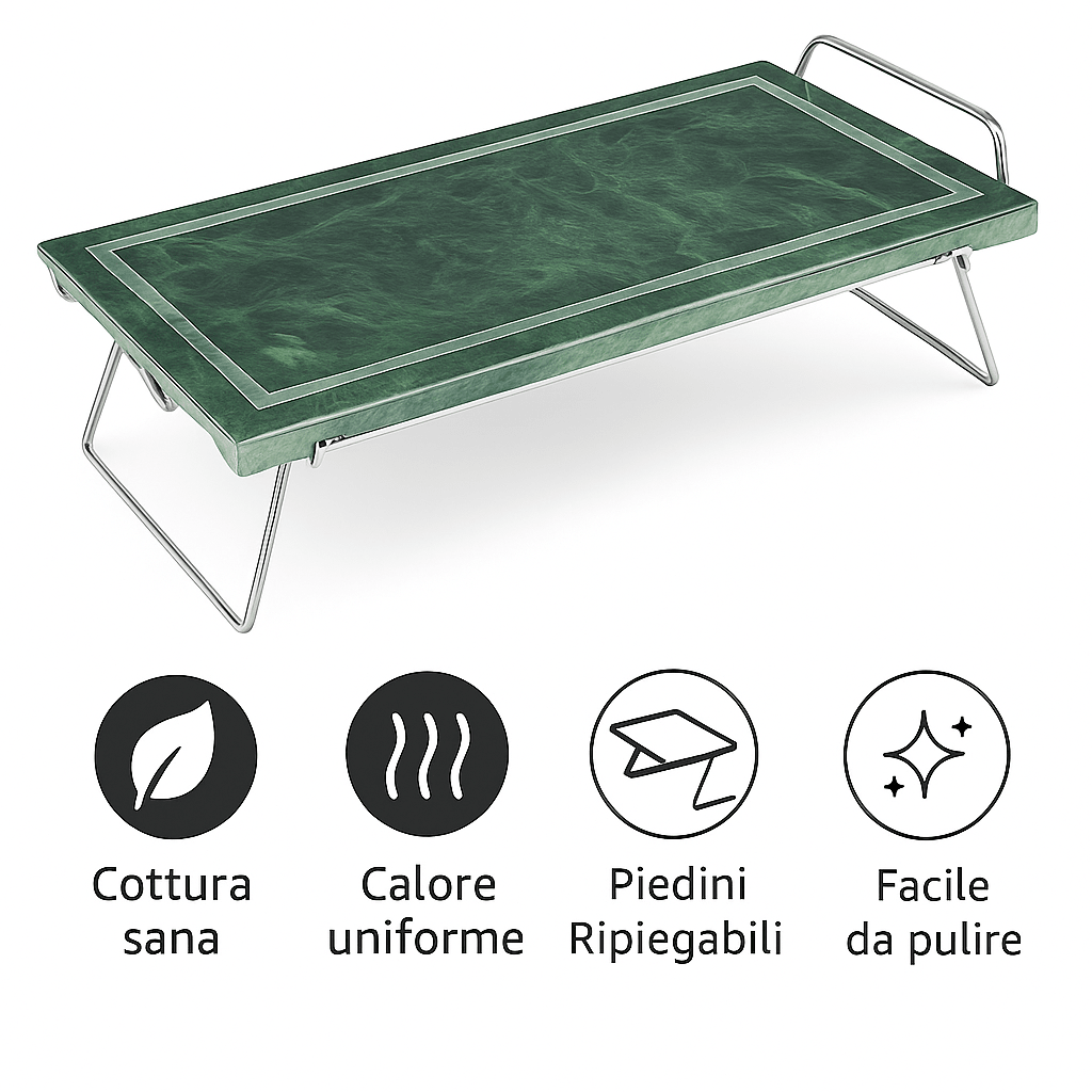 Piastra in Pietra Ollare 19x37 cm con Supporto Inox – Piastra BBQ e Fornello - Lemag srl