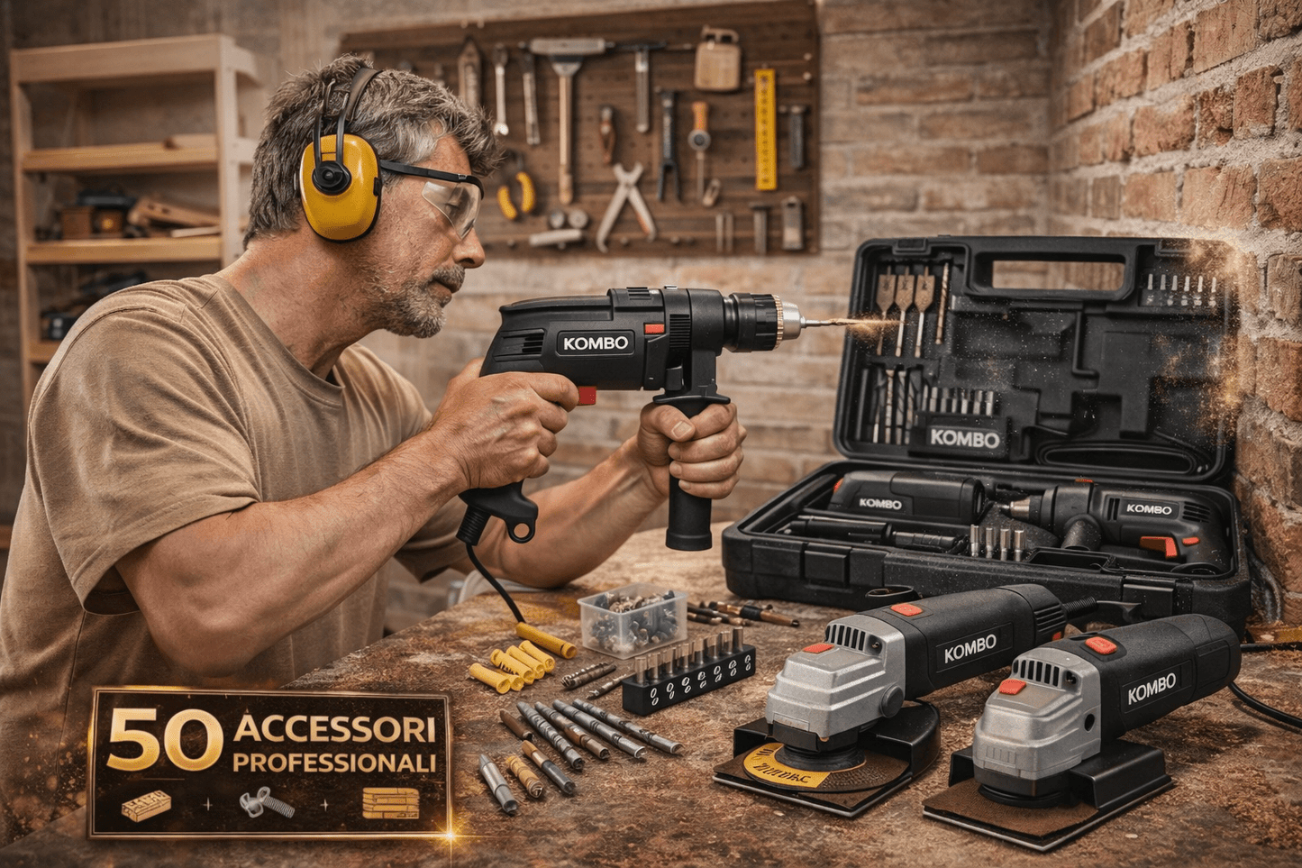 Valigetta 3 Elettroutensili + 50 Accessori – Trapano a Percussione 500W – Kit Completo Fai da Te - Lemag srl