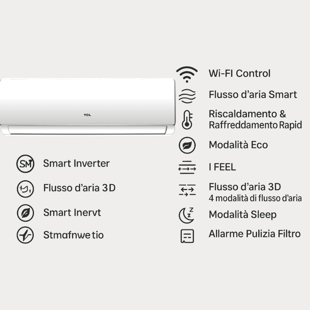 Climatizzatore TCL Elite F2 12.000 BTU completo – inverter, A++ silenzioso - Lemag srl