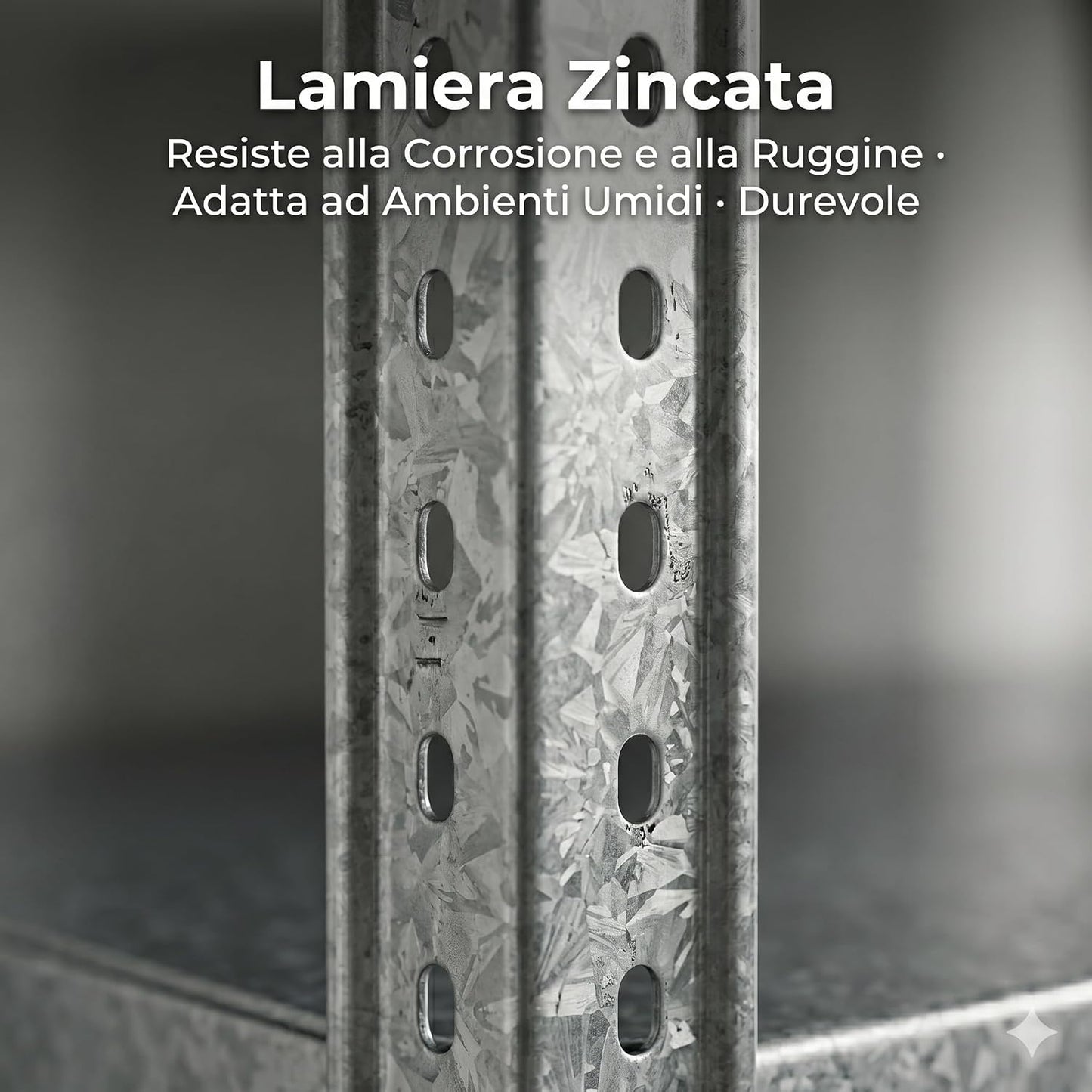 Scaffale in Metallo 4 Ripiani 70x26x127h cm – Scaffalatura in Lamiera Zincata Portata 30 kg per Piano – Scaffale Garage Cantina Magazzino con Fissaggio a Parete Incluso - Lemag srl