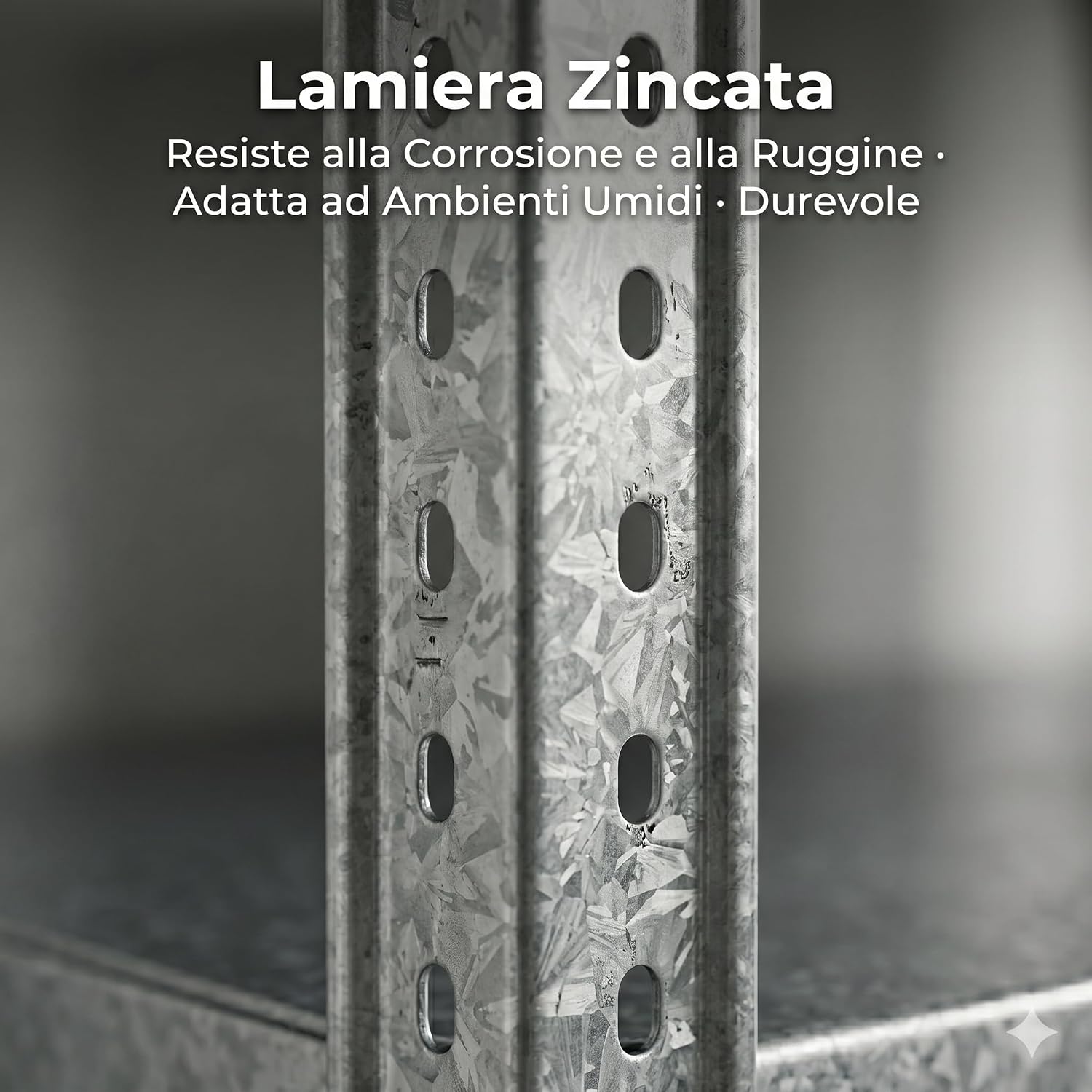 Scaffale in Metallo 4 Ripiani 70x26x127h cm – Scaffalatura in Lamiera Zincata Portata 30 kg per Piano – Scaffale Garage Cantina Magazzino con Fissaggio a Parete Incluso - Lemag srl