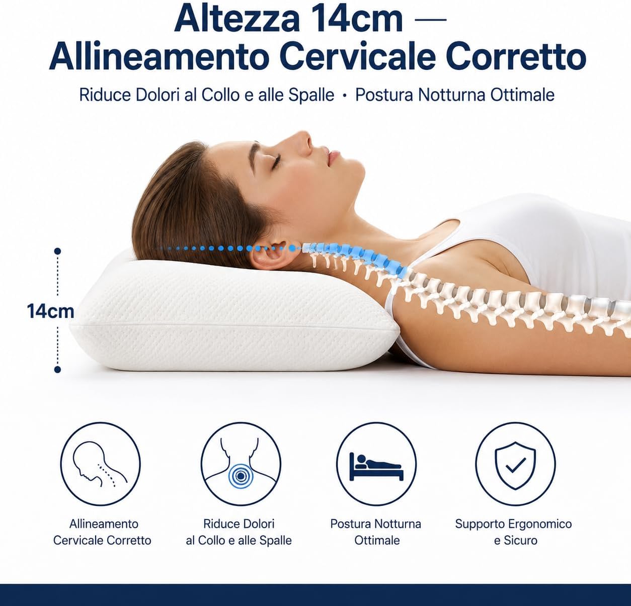 Set 2 Guanciali Memory Foam 73x43x14cm – Anallergico Antiacaro Ortopedico Anatomico | Fiocco di Memory | Lavabile 30° | Cuscino Cervicale Coppia | Made in Italy - Lemag srl
