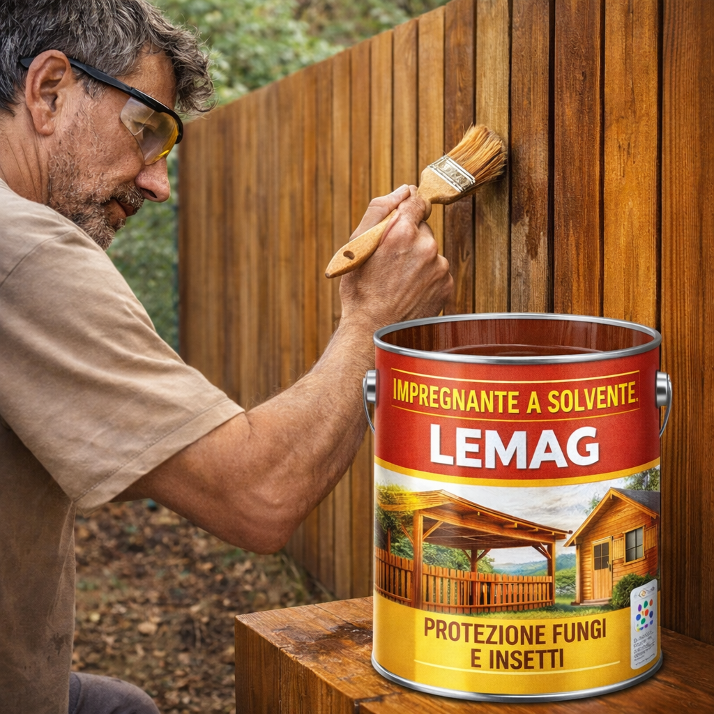 Impregnante per Legno a Solvente Protettivo per Esterni – Protezione Funghi e Insetti 0,75l – Evidenzia Venatura – Per Infissi, Tetti e Staccionate - Lemag srl