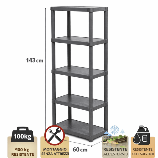 Scaffale in Resina 4 Ripiani 30x60x143 cm 100 Kg - Lemag srl
