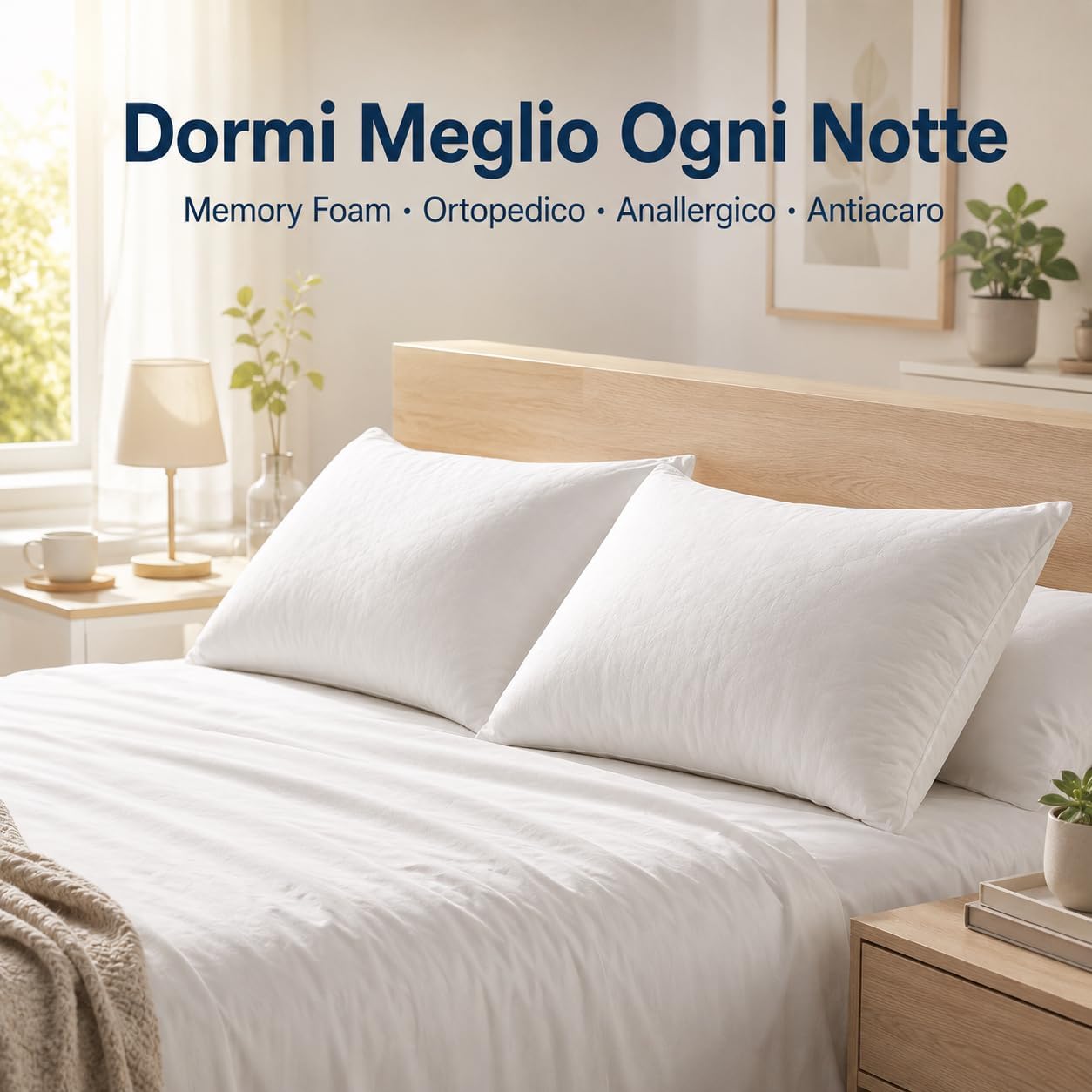 Set 2 Guanciali Memory Foam 73x43x14cm – Anallergico Antiacaro Ortopedico Anatomico | Fiocco di Memory | Lavabile 30° | Cuscino Cervicale Coppia | Made in Italy - Lemag srl