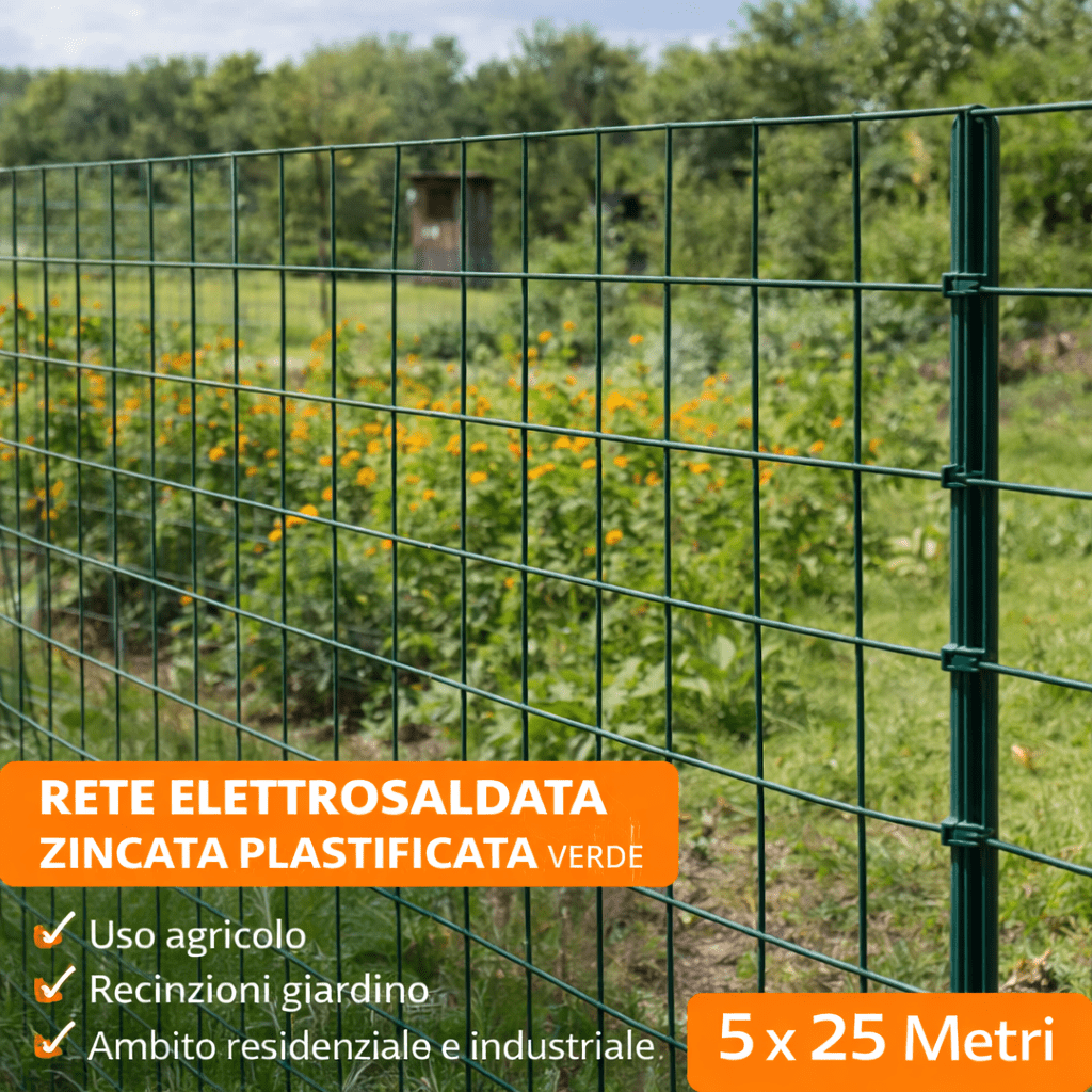 Rete Elettrosaldata Zincata Plastificata Verde 5x25 m Maglia 50x76 - Lemag srl