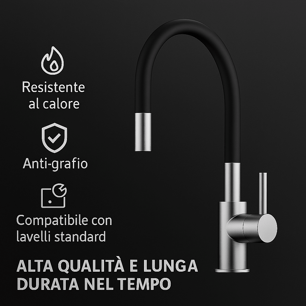 Miscelatore Lavello Flessibile con Canna in Gomma SNAKE Nero - Lemag srl - Lemag srl