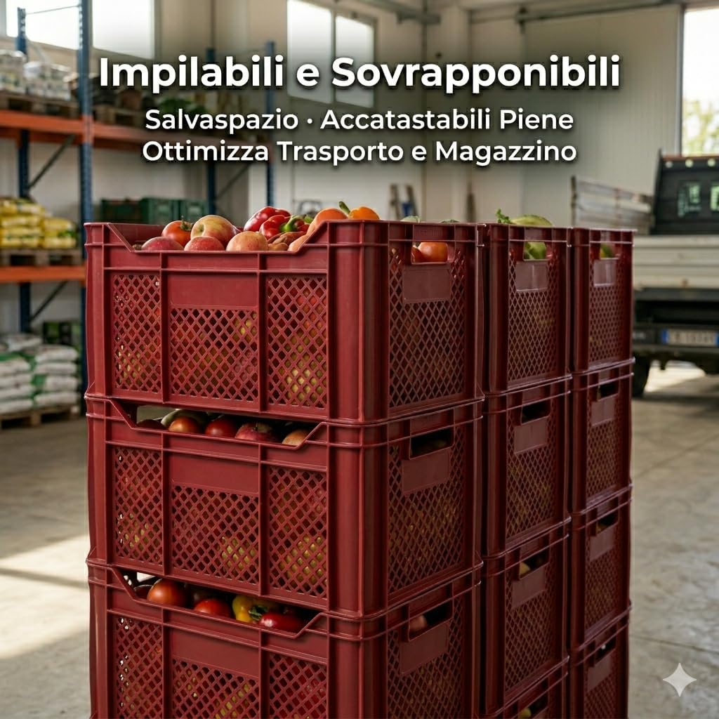 Set 2 Cassette Agricole Forate 52x36x31 cm – Cassette Impilabili in Plastica per Frutta e Verdura – Certificate per Alimenti – Raccolta Ortofrutta e Trasporto - Lemag srl