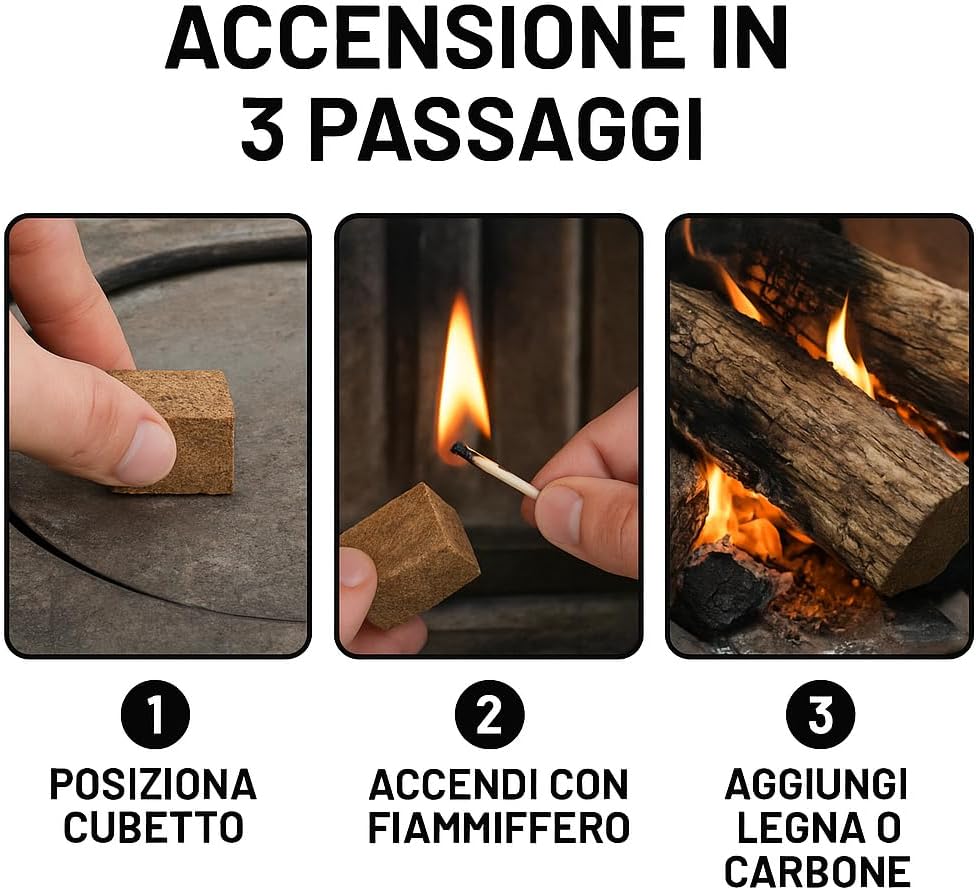 Accendifuoco Ecologico Cubetti 64 Pezzi Naturale per BBQ Stufe - Lemag srl