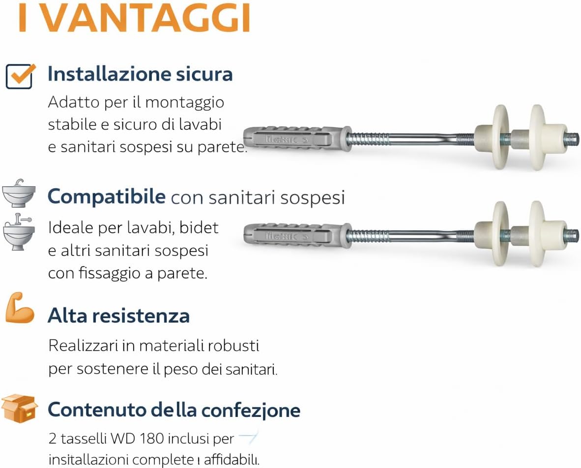 Tasselli WD 180 per Lavabi e Sanitari Sospesi – Kit 2 Pezzi - Lemag srl