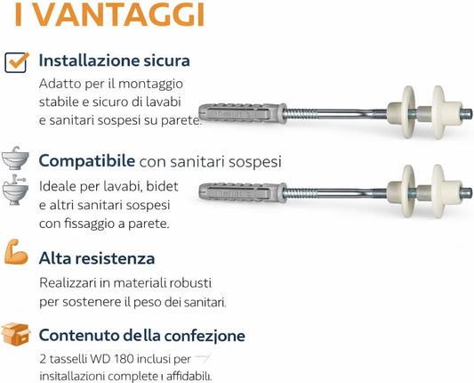 Tasselli WD 180 per Lavabi e Sanitari Sospesi – Kit 2 Pezzi - Lemag srl