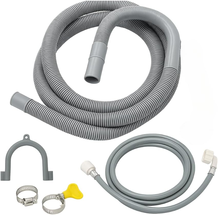 Kit Completo Carico + Scarico Universale per Lavatrice e Lavastoviglie – Tubo Carico 3/4” 2 m + Tubo Scarico 2 m con Gancio e Fascette – Antiperdita, Facile da Installare - Lemag srl
