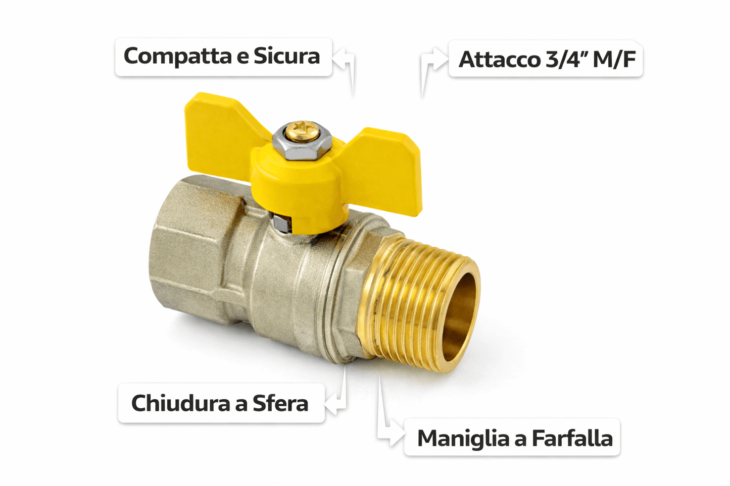 Valvola a Sfera Gas FF 3/4" in Ottone per Impianti Gas Rubinetto Femmina Femmina Chiusura Sicura Alta Tenuta per Uso Domestico e Tecnico - Lemag srl