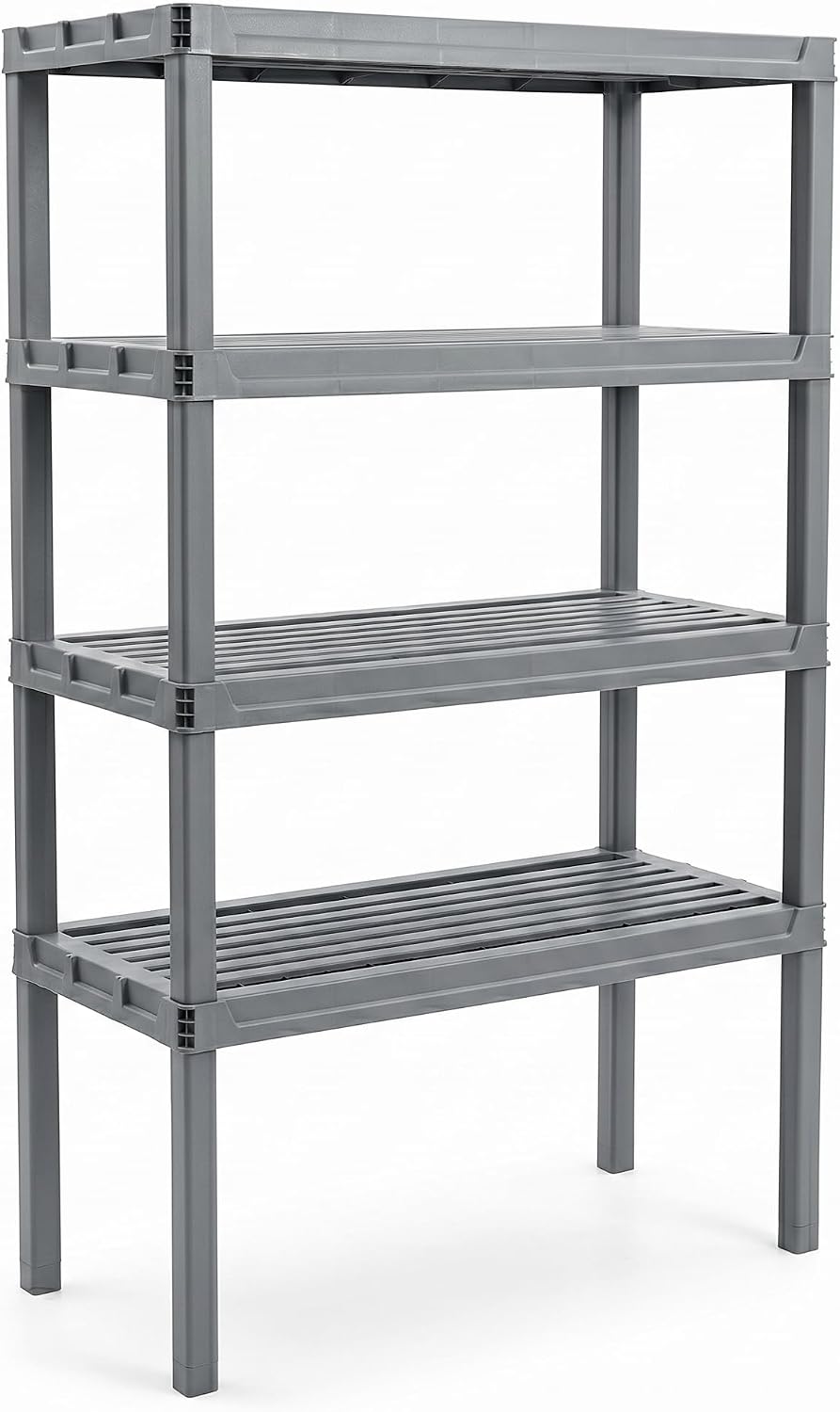 Scaffale in Resina 4 Ripiani 30x60x143h cm – Scaffalatura Portata 100 kg per Garage Cantina e Magazzino – Scaffale Plastica Resistente Montaggio a Incastro Senza Viti - Lemag srl