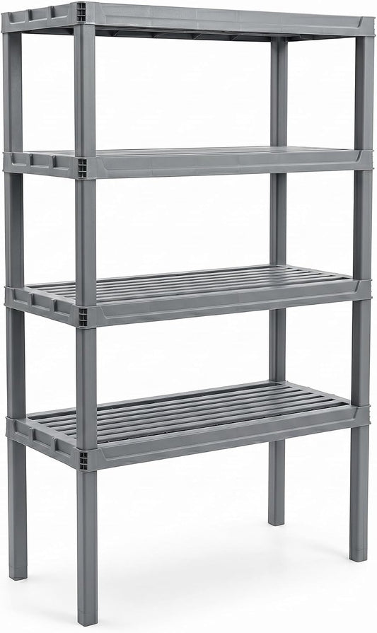 Scaffale in Resina 4 Ripiani 30x60x143h cm – Scaffalatura Portata 100 kg per Garage Cantina e Magazzino – Scaffale Plastica Resistente Montaggio a Incastro Senza Viti - Lemag srl