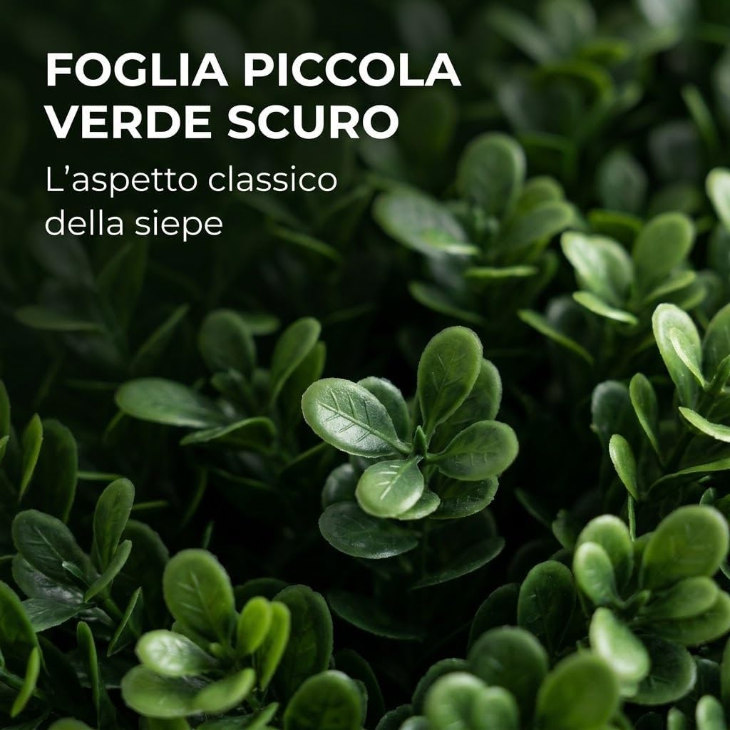 Siepe Artificiale Bosso Pannello 100x100 cm - Foglia Piccola Verde Scuro - Frangivista per Recinzioni, Ringhiere e Balconi - Si Taglia con le Forbici e si Fissa con Fascette - Lemag srl
