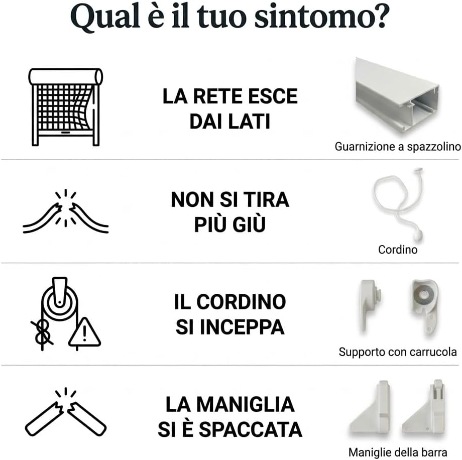 Kit Ricambi Zanzariera a Rullo 7 Pezzi Spazzolino Cordino Maniglie - Lemag srl