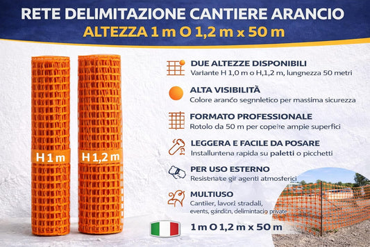 Rete delimitazione cantiere arancio in rotolo da 50 m altezza 1 m o 1,2 m – dettaglio