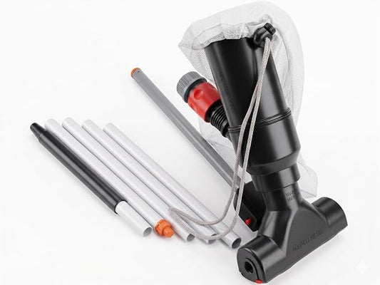 Kit di aspiratore piscina effetto venturi con manico da 120 cm e sacco di raccolta per pulizia fondo.