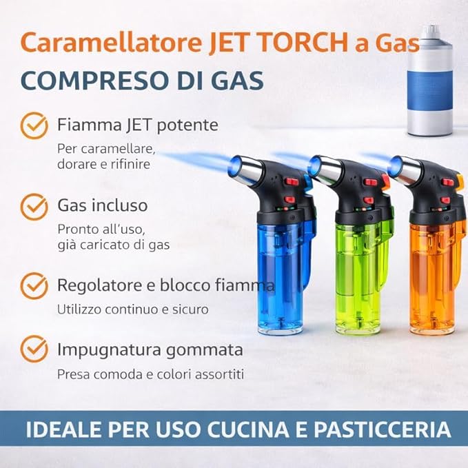 Set 2 Caramellatori JET TORCH Gas Regolatore + Ricarica Inclusa - Lemag srl