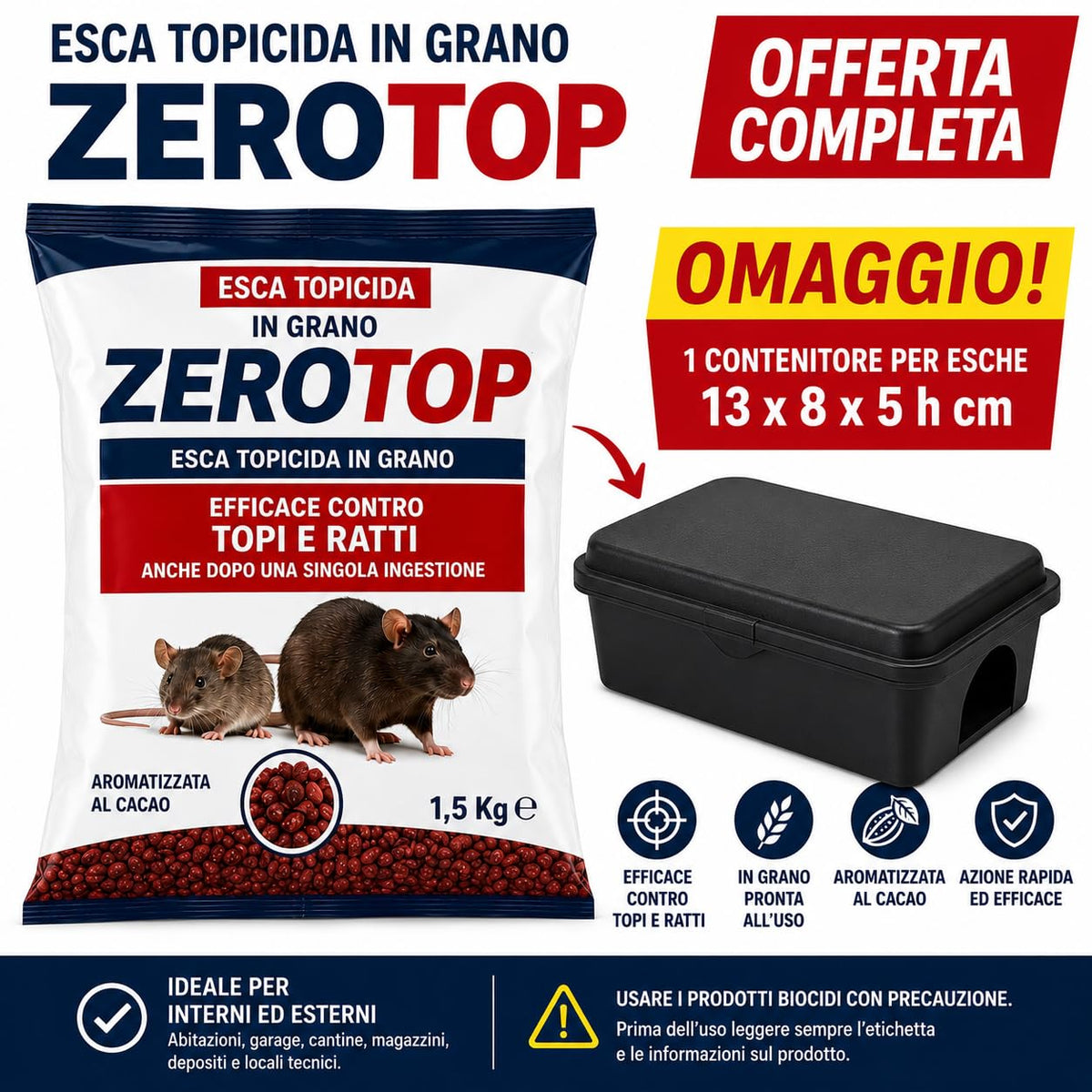 Kit Derattizzazione Esca Pasta Fresca 3x150 g + Casetta Trappola - Lemag srl